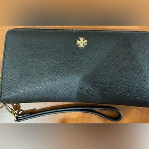 Tory Burch black and gold wallet with wristlet